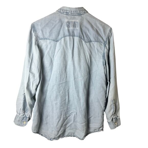 VTG Joop Thrashed Chambray Denim Shirt Women’s Small Blue Ripped Grunge Western - Picture 3 of 10